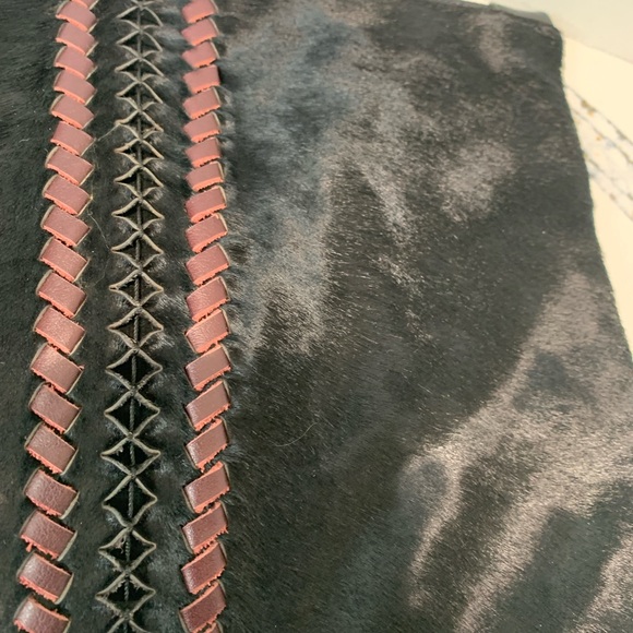 Western Black Cow Hide Braided Brown Red Clutch Wristlet Rossea - Picture 12 of 16